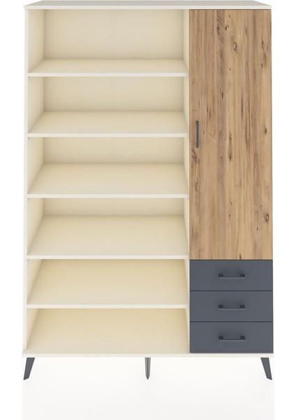 Hyperion Dolap 9 Raflı 3 Çekmeceli Tek Kapaklı 132X44X195 Aytaşı-Çam/antrasit