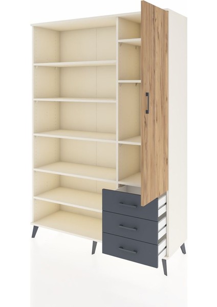 Hyperion Dolap 9 Raflı 3 Çekmeceli Tek Kapaklı 132X44X195 Aytaşı-Çam/antrasit modelleri