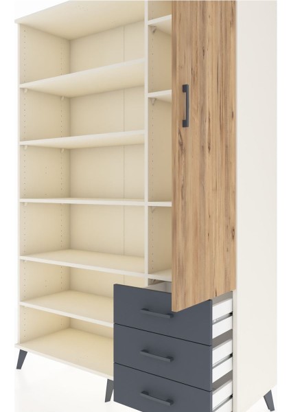 Hyperion Dolap 9 Raflı 3 Çekmeceli Tek Kapaklı 132X44X195 Aytaşı-Çam/antrasit fırsatları