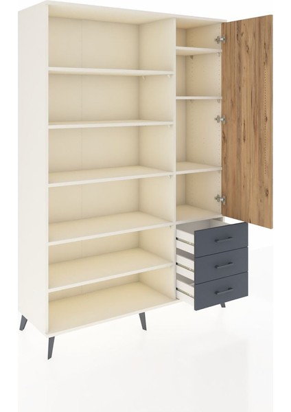 Hyperion Dolap 9 Raflı 3 Çekmeceli Tek Kapaklı 132X44X195 Aytaşı-Çam/antrasit indirimleri