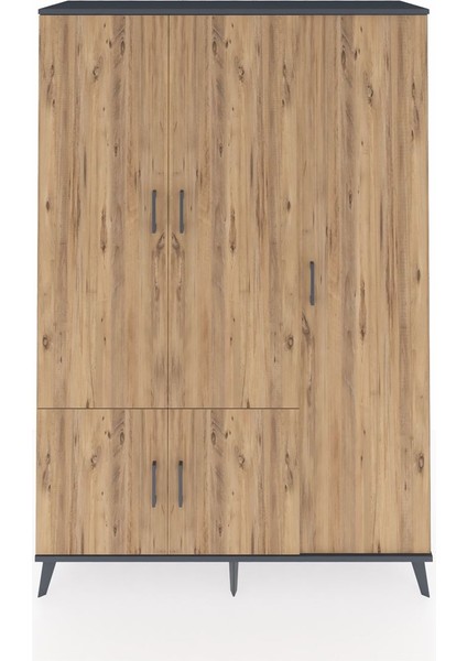 Hyperion Dolap 7 Raflı 5 Kapaklı Tek Askılı 132X44X195 Antrasit-Çam/aytaşı