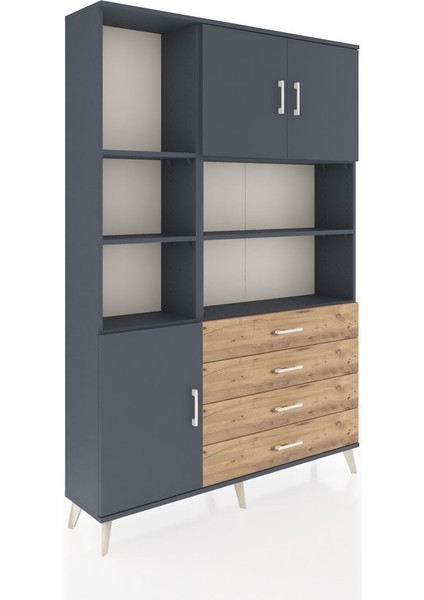 Arges Dolap 8 Raflı 4 Çekmeceli 3 Kapaklı 132X30X195 Antrasit-Antrasit/çam fiyatları