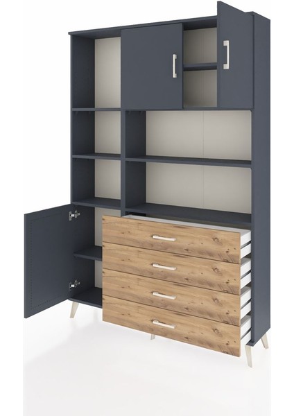 Arges Dolap 8 Raflı 4 Çekmeceli 3 Kapaklı 132X30X195 Antrasit-Antrasit/çam modelleri