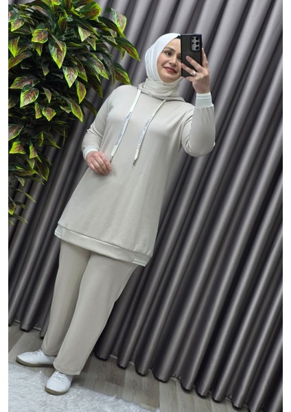 Kadın Tesettür Giyim Büyük Beden Kapşonlu Spor Ikili Takım