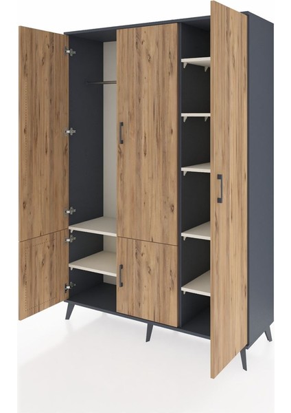 Hyperion Dolap 7 Raflı 5 Kapaklı Tek Askılı 132X44X195 Antrasit-Çam/aytaşı modelleri