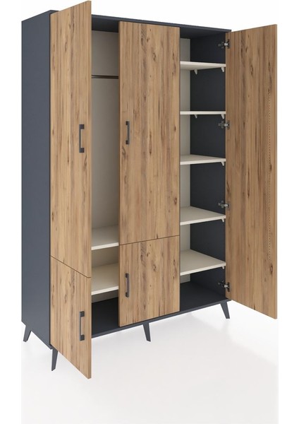 Hyperion Dolap 7 Raflı 5 Kapaklı Tek Askılı 132X44X195 Antrasit-Çam/aytaşı indirimleri