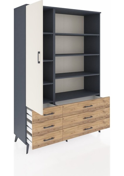 Hyperion Dolap 8 Raflı 6 Çekmeceli Tek Kapaklı 132X44X195 Antrasit-Aytaşı/çam indirimleri