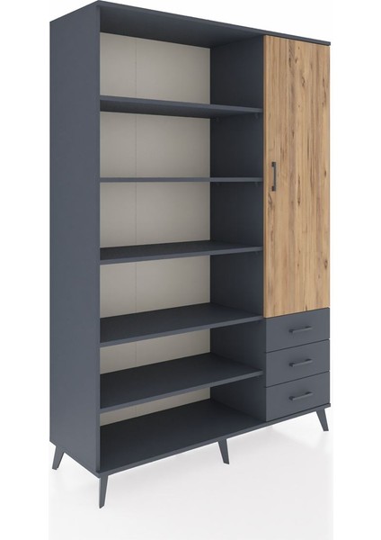 Hyperion Dolap 9 Raflı 3 Çekmeceli Tek Kapaklı 132X44X195 Antrasit-Çam/antrasit fiyatları