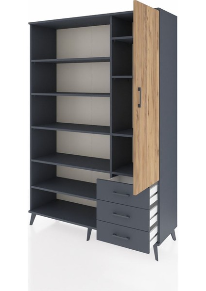 Hyperion Dolap 9 Raflı 3 Çekmeceli Tek Kapaklı 132X44X195 Antrasit-Çam/antrasit modelleri