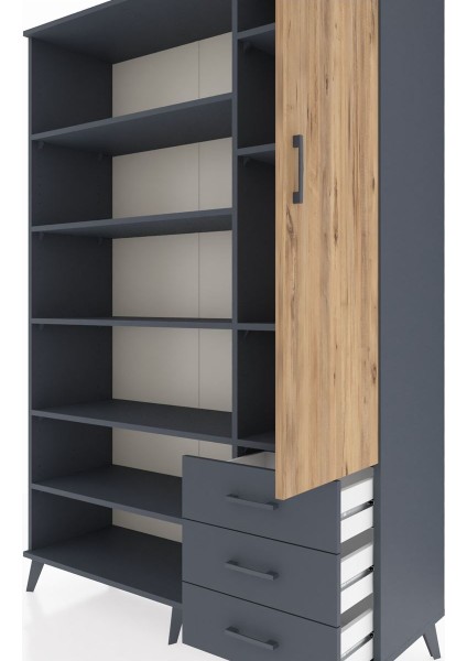 Hyperion Dolap 9 Raflı 3 Çekmeceli Tek Kapaklı 132X44X195 Antrasit-Çam/antrasit fırsatları