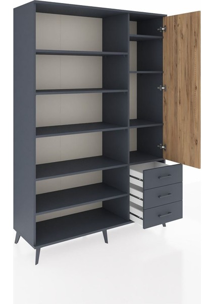 Hyperion Dolap 9 Raflı 3 Çekmeceli Tek Kapaklı 132X44X195 Antrasit-Çam/antrasit indirimleri