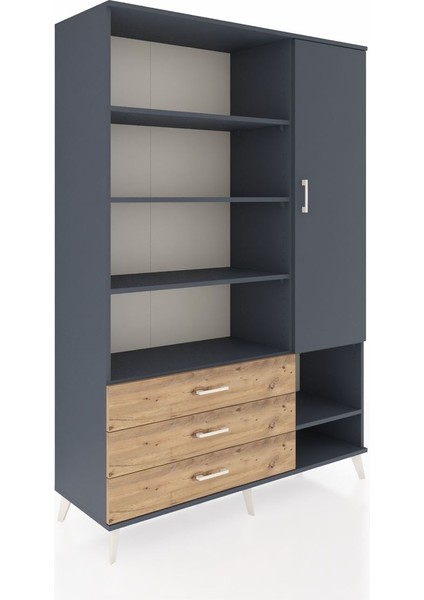 Hyperion Dolap 9 Raflı 3 Çekmeceli Tek Kapaklı 132X44X195 Antrasit-Antrasit/çam fiyatları