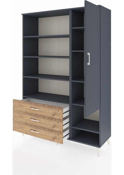 Hyperion Dolap 9 Raflı 3 Çekmeceli Tek Kapaklı 132X44X195 Antrasit-Antrasit/çam modelleri