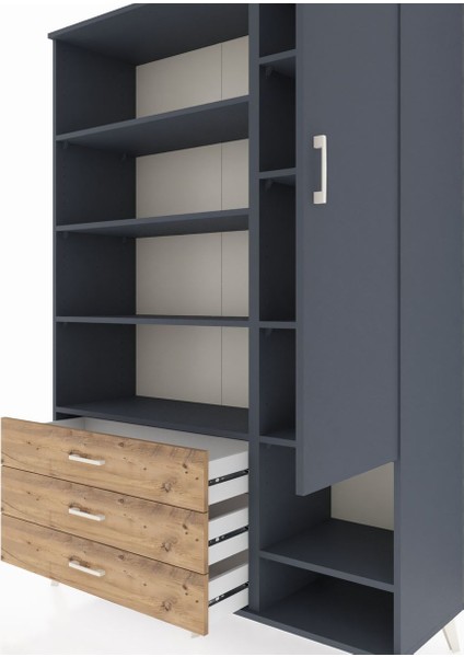 Hyperion Dolap 9 Raflı 3 Çekmeceli Tek Kapaklı 132X44X195 Antrasit-Antrasit/çam fırsatları