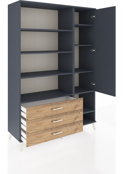 Hyperion Dolap 9 Raflı 3 Çekmeceli Tek Kapaklı 132X44X195 Antrasit-Antrasit/çam indirimleri