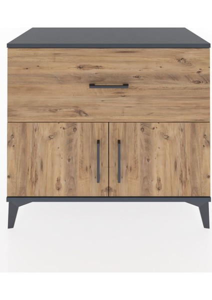 Hyperion Şifonyer Tek Raflı Tek Çekmeceli 2 Kapaklı 88X44X80 Antrasit-Çam