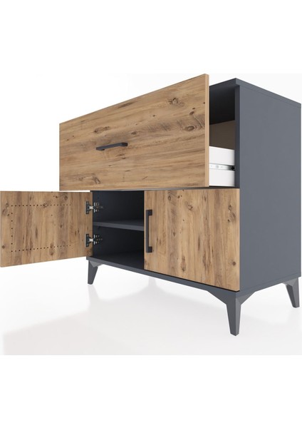 Hyperion Şifonyer Tek Raflı Tek Çekmeceli 2 Kapaklı 88X44X80 Antrasit-Çam indirimleri