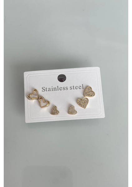 6'lı Romantik Kalp Temalı Paslanmaz Çelik Küpe Seti