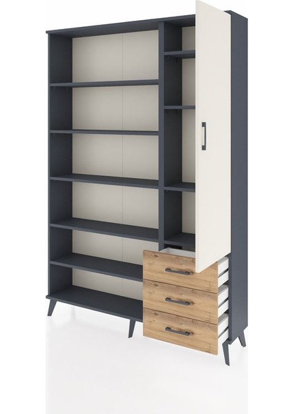 Arges Dolap 9 Raflı 3 Çekmeceli Tek Kapaklı 132X30X195 Antrasit-Aytaşı/çam modelleri