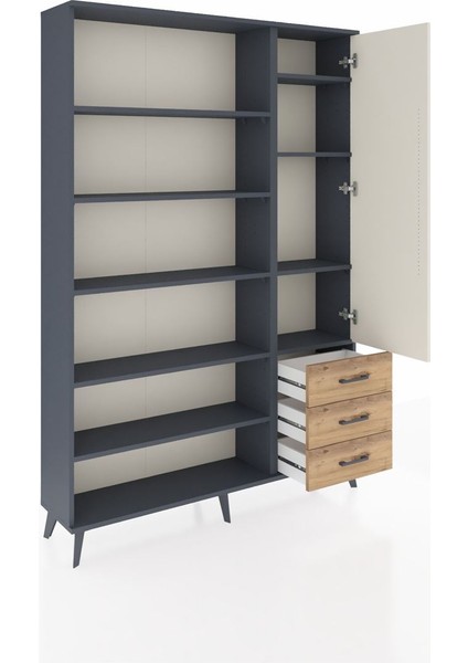 Arges Dolap 9 Raflı 3 Çekmeceli Tek Kapaklı 132X30X195 Antrasit-Aytaşı/çam indirimleri