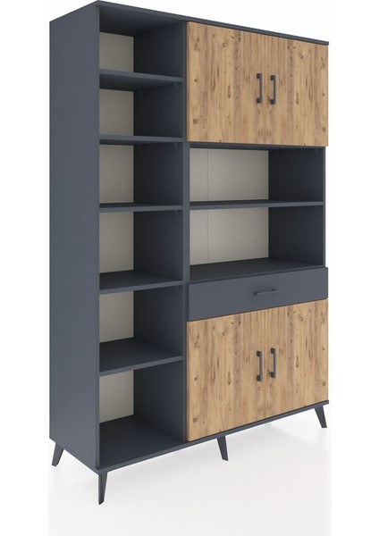 Hyperion Dolap 10 Raflı Tek Çekmeceli 4 Kapaklı 132X44X195 Antrasit-Çam/antrasit fiyatları