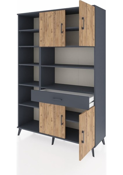 Hyperion Dolap 10 Raflı Tek Çekmeceli 4 Kapaklı 132X44X195 Antrasit-Çam/antrasit modelleri