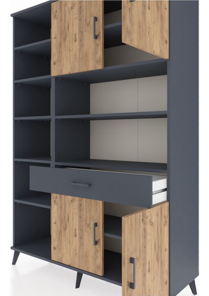 Hyperion Dolap 10 Raflı Tek Çekmeceli 4 Kapaklı 132X44X195 Antrasit-Çam/antrasit fırsatları