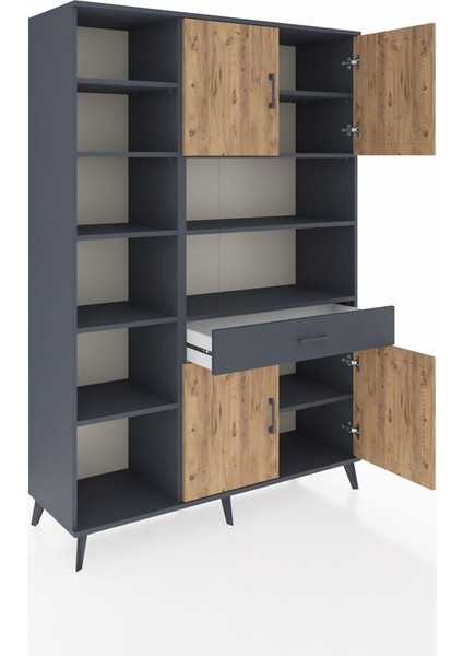 Hyperion Dolap 10 Raflı Tek Çekmeceli 4 Kapaklı 132X44X195 Antrasit-Çam/antrasit indirimleri