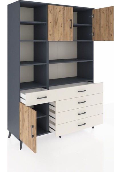 Hyperion Dolap 9 Raflı 5 Çekmeceli 3 Kapaklı 132X44X195 Antrasit-Çam/aytaşı indirimleri