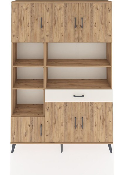 Arges Dolap 10 Raflı Tek Çekmeceli 6 Kapaklı 132X30X195 Çam-Çam/aytaşı