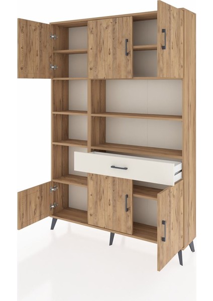 Arges Dolap 10 Raflı Tek Çekmeceli 6 Kapaklı 132X30X195 Çam-Çam/aytaşı modelleri