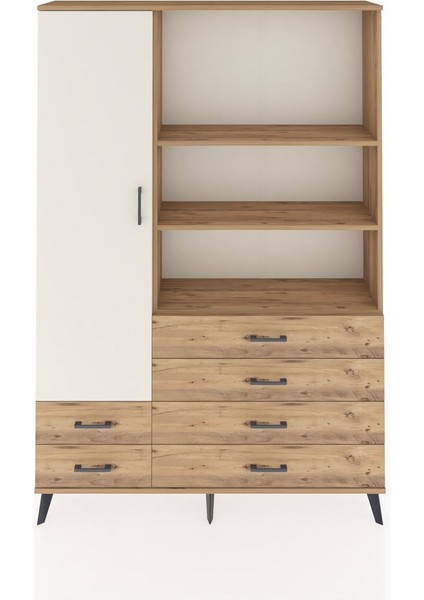 Arges Dolap 7 Raflı 6 Çekmeceli Tek Kapaklı 132X30X195 Çam-Aytaşı/çam