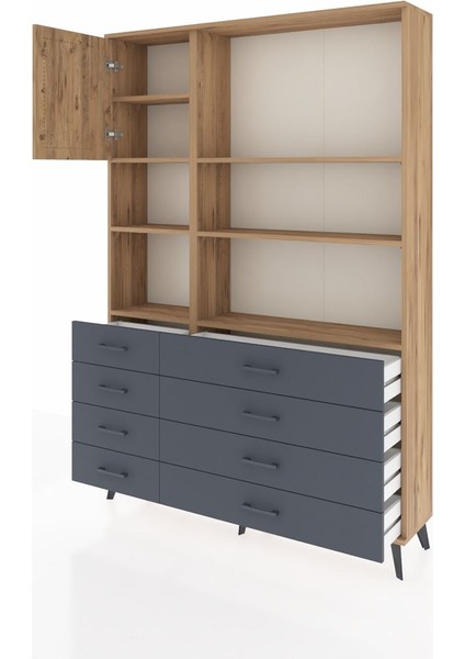 Arges Dolap 7 Raflı 8 Çekmeceli Tek Kapaklı 132X30X195 Çam-Çam/antrasit modelleri