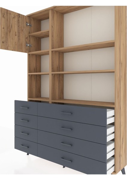 Arges Dolap 7 Raflı 8 Çekmeceli Tek Kapaklı 132X30X195 Çam-Çam/antrasit fırsatları