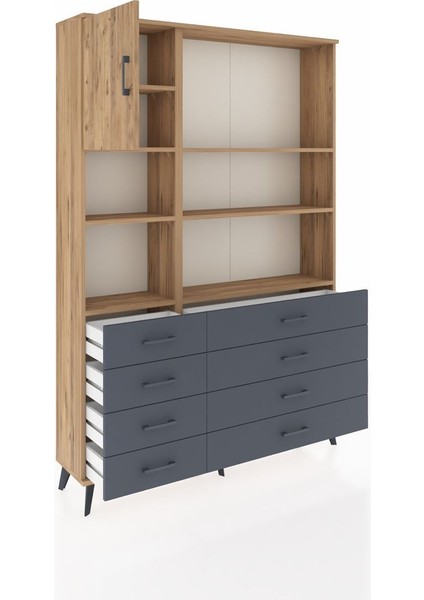 Arges Dolap 7 Raflı 8 Çekmeceli Tek Kapaklı 132X30X195 Çam-Çam/antrasit indirimleri