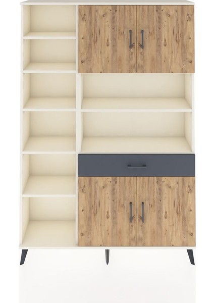 Arges Dolap 10 Raflı Tek Çekmeceli 4 Kapaklı 132X30X195 Aytaşı-Çam/antrasit