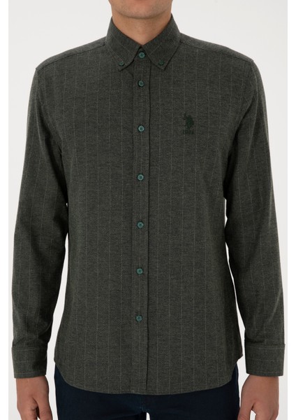 Erkek Koyu Yeşil Gömlek Desenli 50316559-VR079