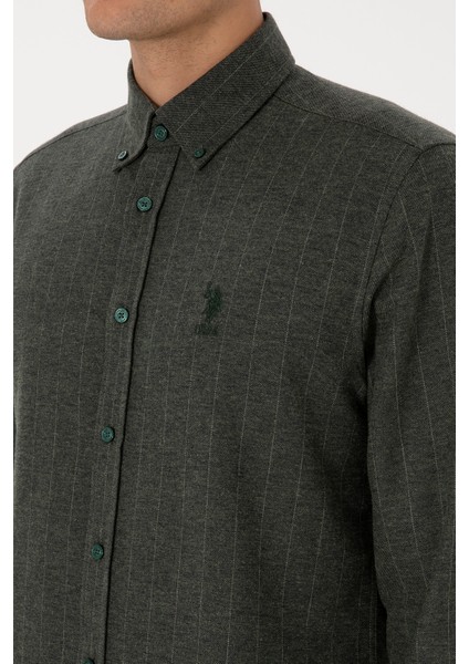 Erkek Koyu Yeşil Gömlek Desenli 50316559-VR079