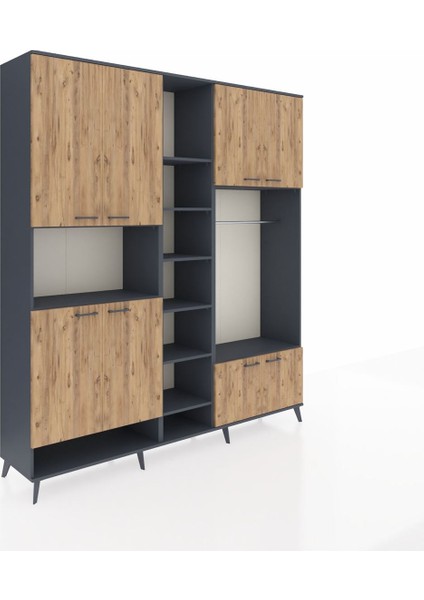 Hyperion Dolap 18 Raflı 8 Kapaklı Tek Askılı 220X44X243 Antrasit-Çam/antrasit fiyatları