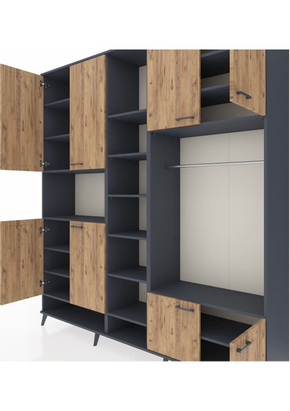 Hyperion Dolap 18 Raflı 8 Kapaklı Tek Askılı 220X44X243 Antrasit-Çam/antrasit fırsatları