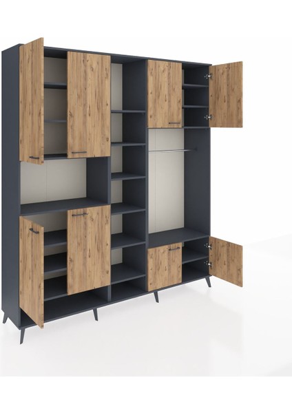 Hyperion Dolap 18 Raflı 8 Kapaklı Tek Askılı 220X44X243 Antrasit-Çam/antrasit indirimleri