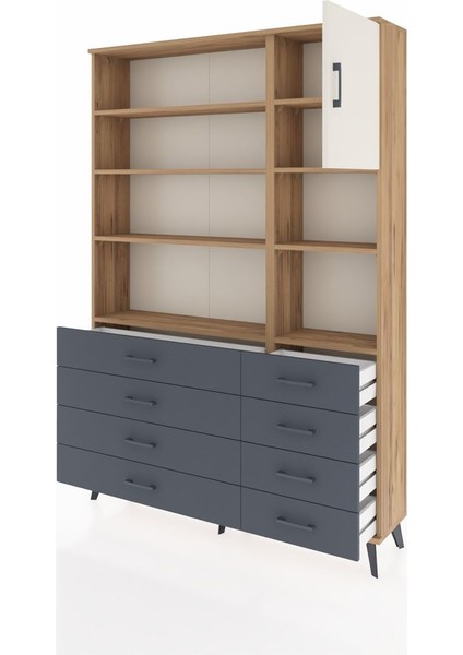 Arges Dolap 8 Raflı 8 Çekmeceli Tek Kapaklı 132X30X195 Çam-Aytaşı/antrasit modelleri