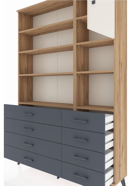 Arges Dolap 8 Raflı 8 Çekmeceli Tek Kapaklı 132X30X195 Çam-Aytaşı/antrasit fırsatları