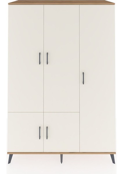 Kronos Dolap 7 Raflı 5 Kapaklı Tek Askılı 132X59X195 Çam-Aytaşı/çam