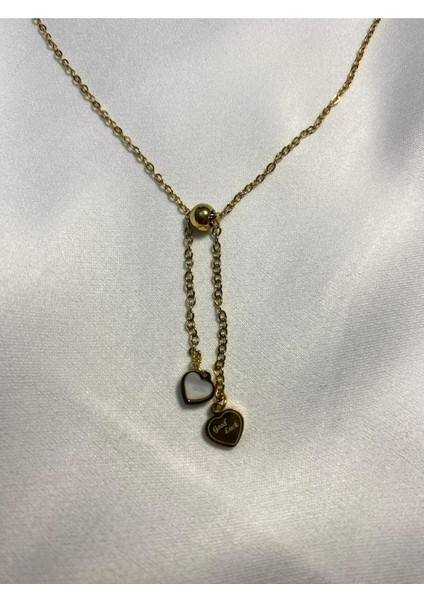 Good Luck Çift Kalpli Çelik Kolye