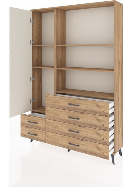 Arges Dolap 7 Raflı 6 Çekmeceli Tek Kapaklı 132X30X195 Çam-Aytaşı/çam modelleri