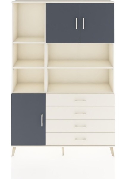 Arges Dolap 8 Raflı 4 Çekmeceli 3 Kapaklı 132X30X195 Aytaşı-Antrasit/aytaşı