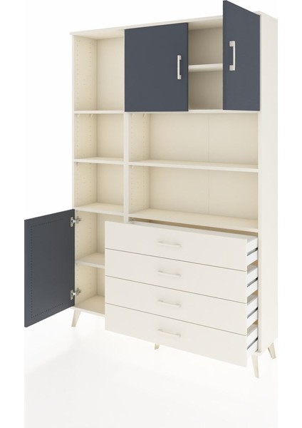 Arges Dolap 8 Raflı 4 Çekmeceli 3 Kapaklı 132X30X195 Aytaşı-Antrasit/aytaşı modelleri