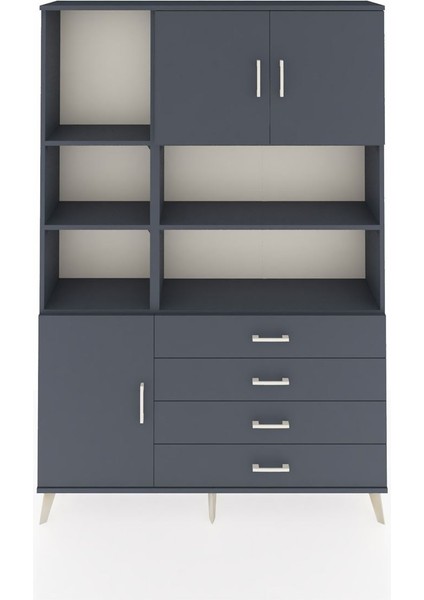 Arges Dolap 8 Raflı 4 Çekmeceli 3 Kapaklı 132X30X195 Antrasit-Antrasit/antrasit