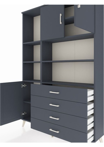 Arges Dolap 8 Raflı 4 Çekmeceli 3 Kapaklı 132X30X195 Antrasit-Antrasit/antrasit fırsatları